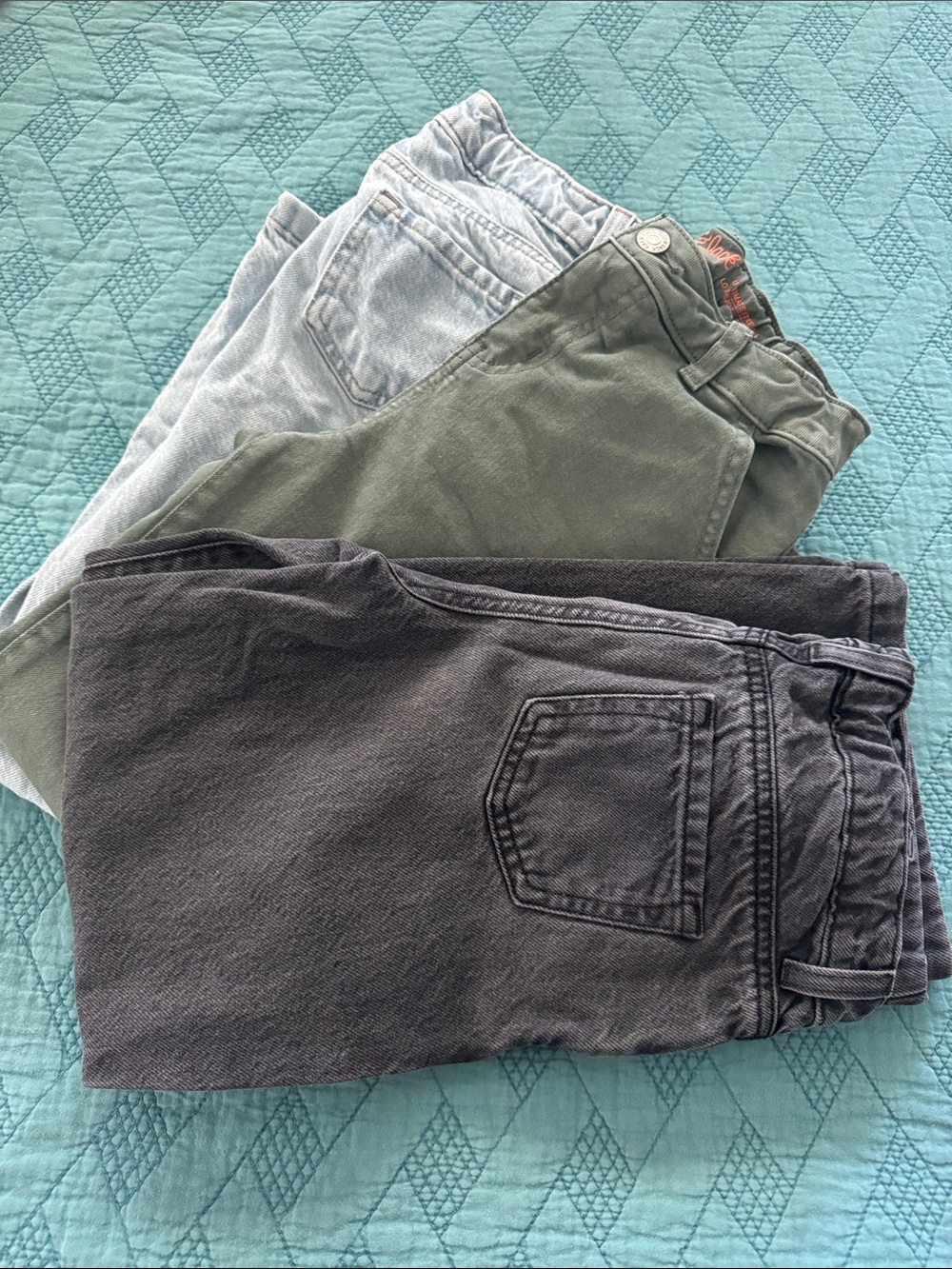 Cat & Jack Pants Trio — Olive, Black and Light Denim
